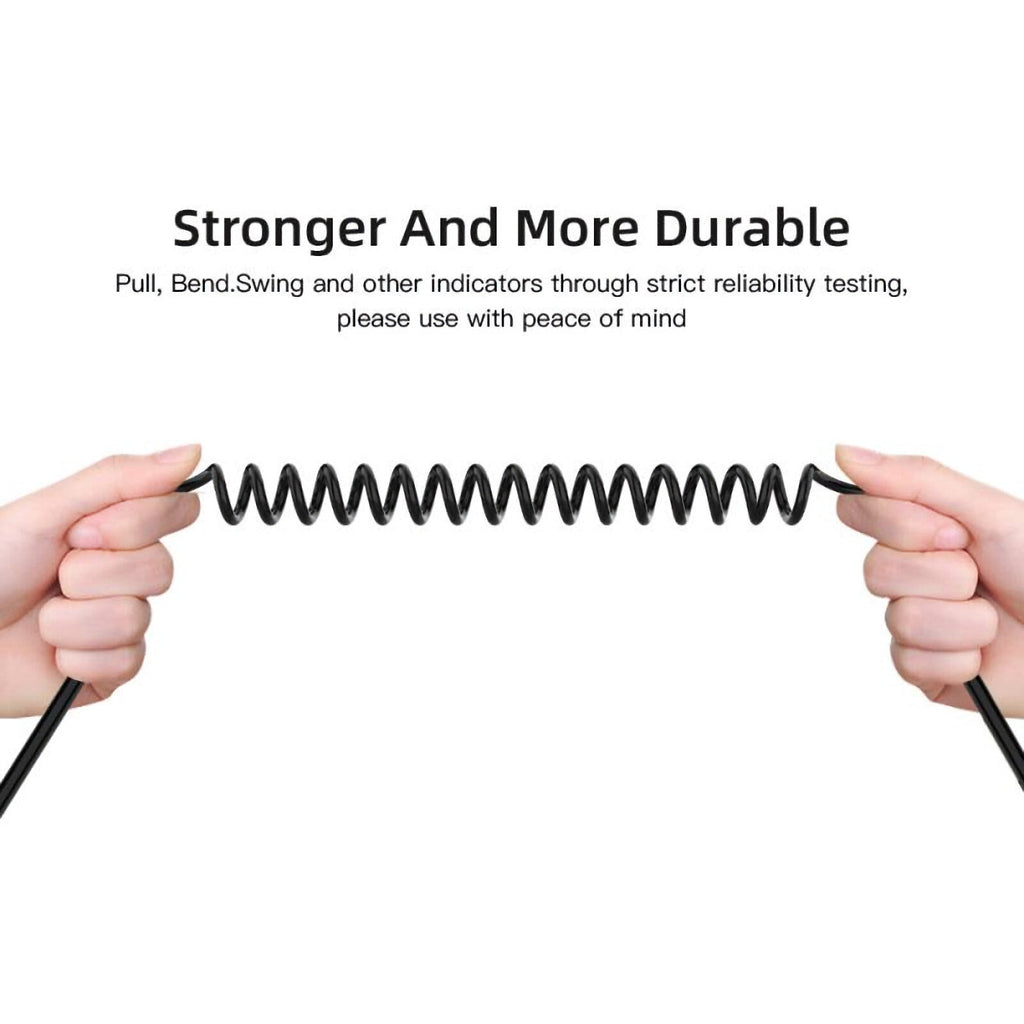 Schwarzes 3,5-mm-Spiral-Verlängerungskabel mit Winkelstecker