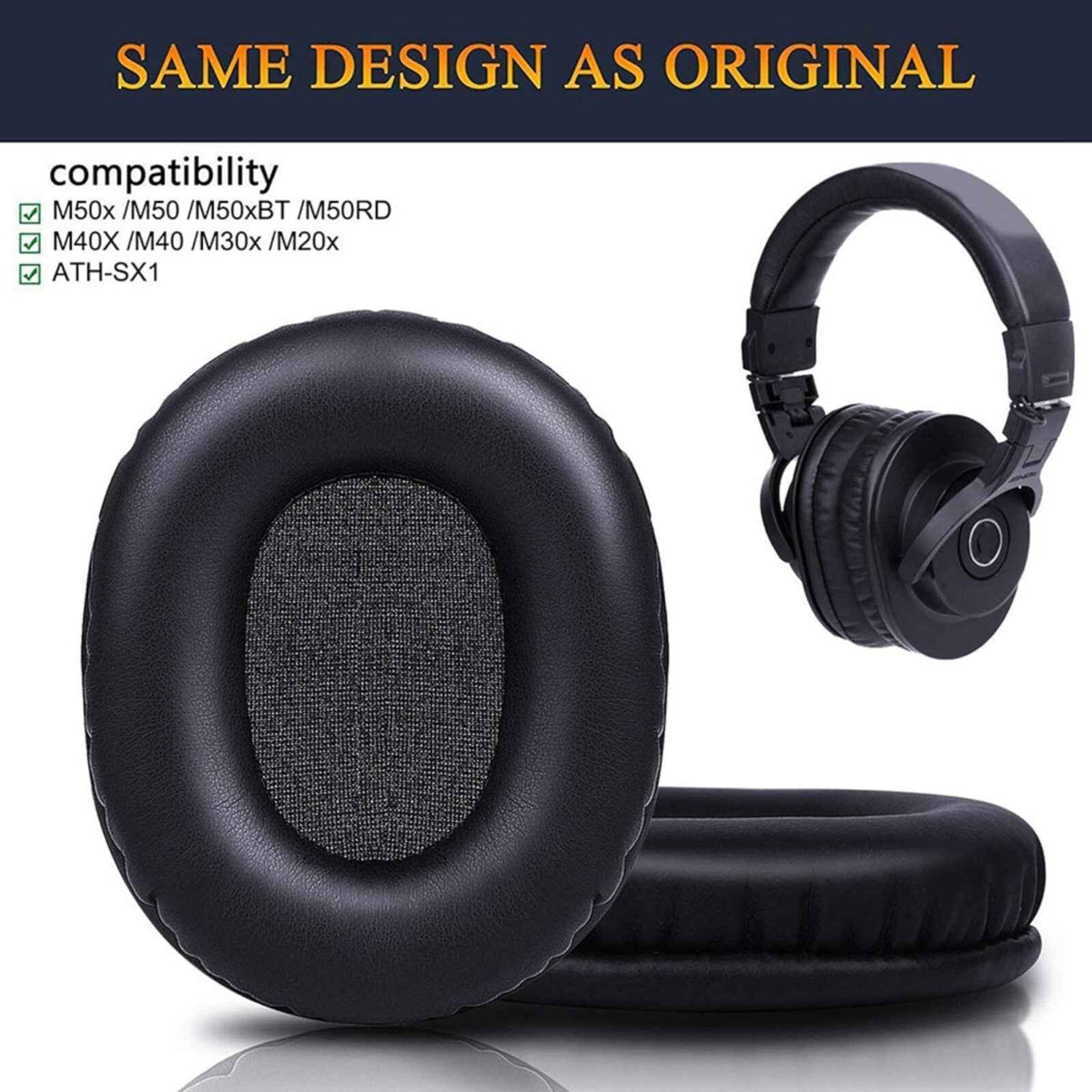 Ohrpolster für Audio Technica ATH M50X M40X M30X M20X MSR7 SX1 schwarz