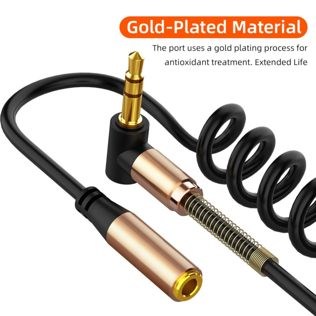 Schwarzes 3,5-mm-Spiral-Verlängerungskabel mit Winkelstecker