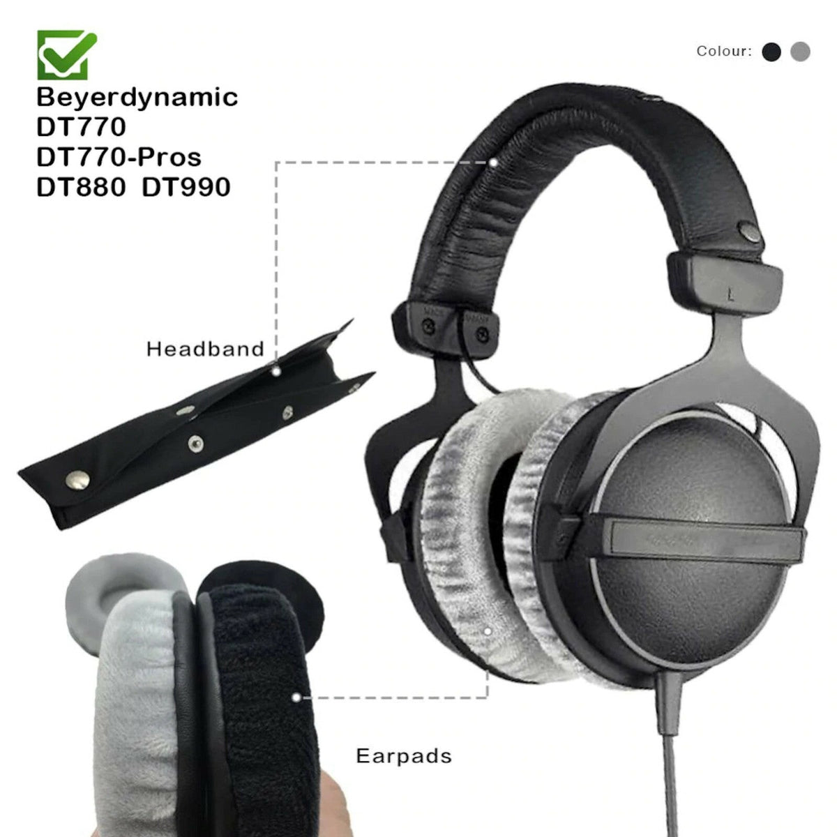 Velours-Ohrpolster und Kopfband für beyerdynamic DT770