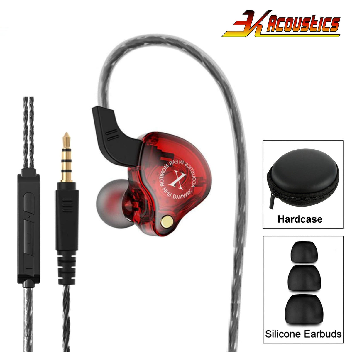 Rotes 3K X2 HD HiFi In-Ear-Headset mit Mikrofon