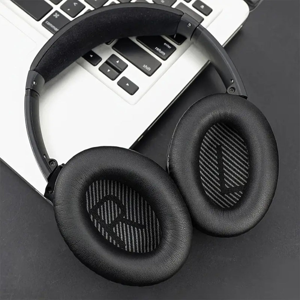Schwarze Kunstleder-Ohrpolster für Bose QC35 QC45 QC25 QC15