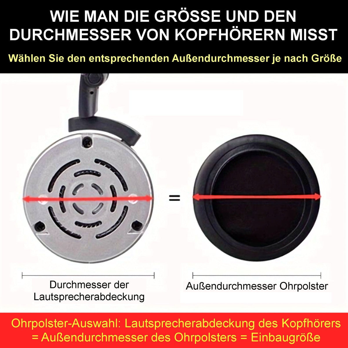 Runde schwarze Memory-Foam Ohrpolster 45 bis 110 mm
