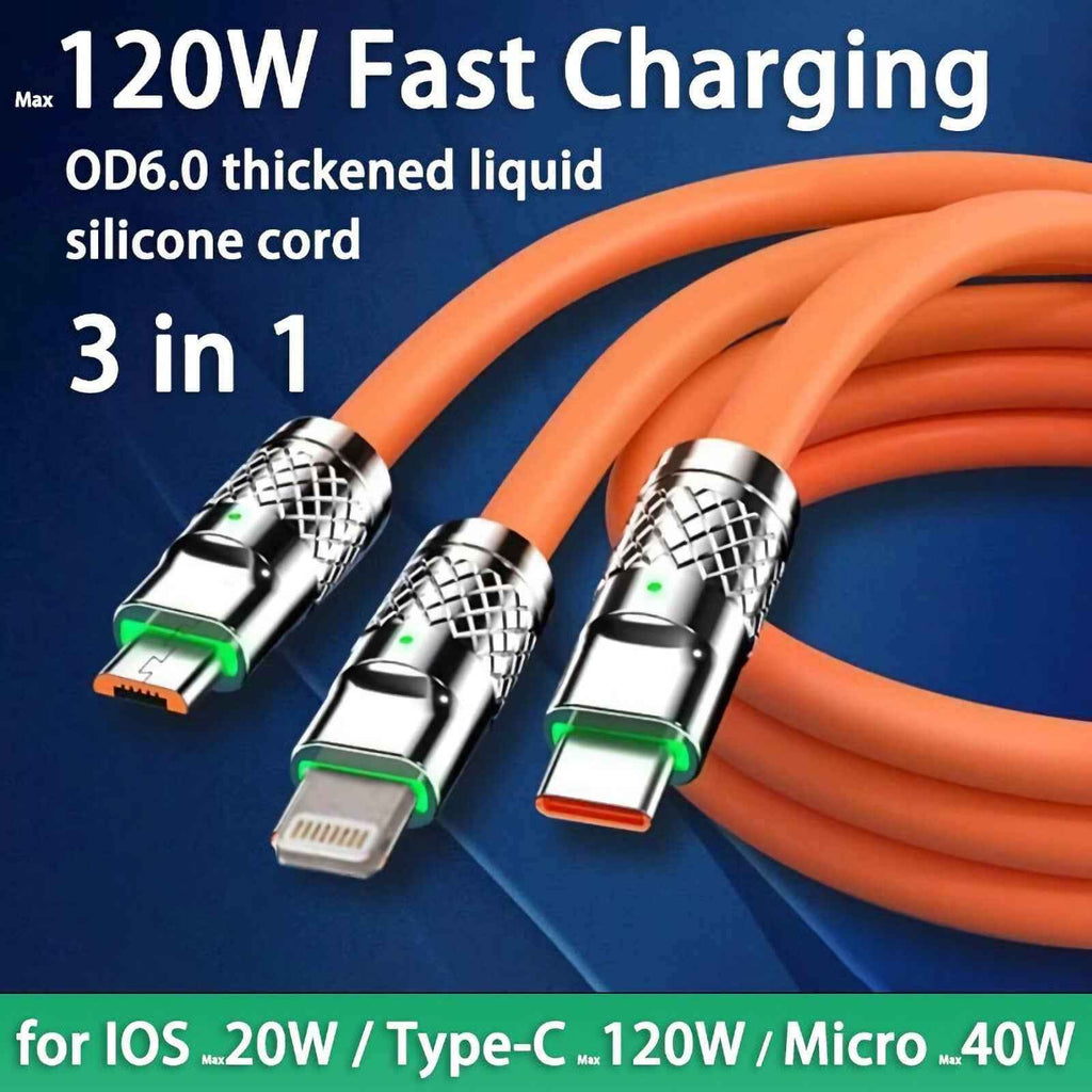 1,2m 3in1 USB Typ C, Micro USB, 6Pin Kabel Multi Micro Schnell Ladekabel Orange