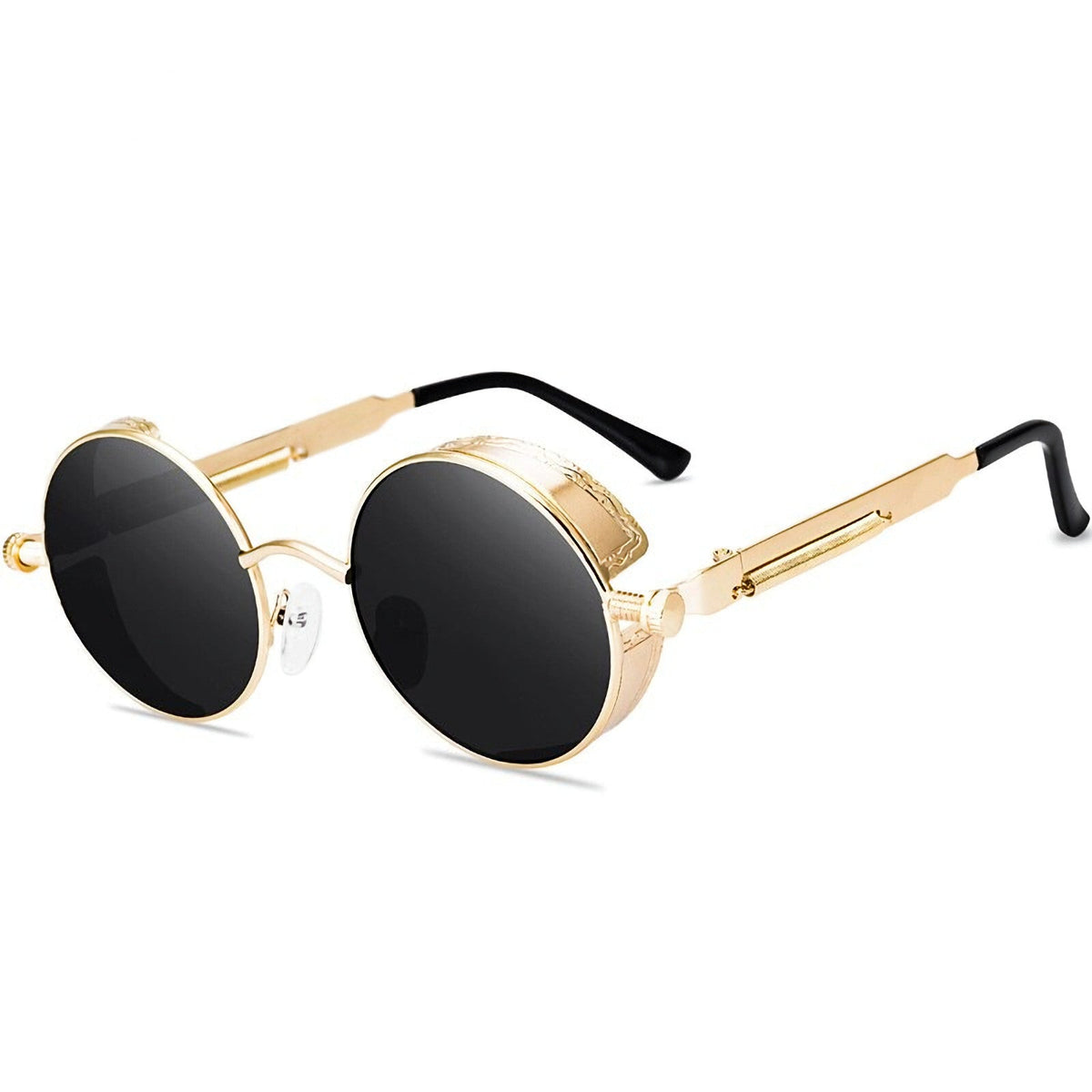 Runde gold-schwarze Steampunk-Sonnenbrille