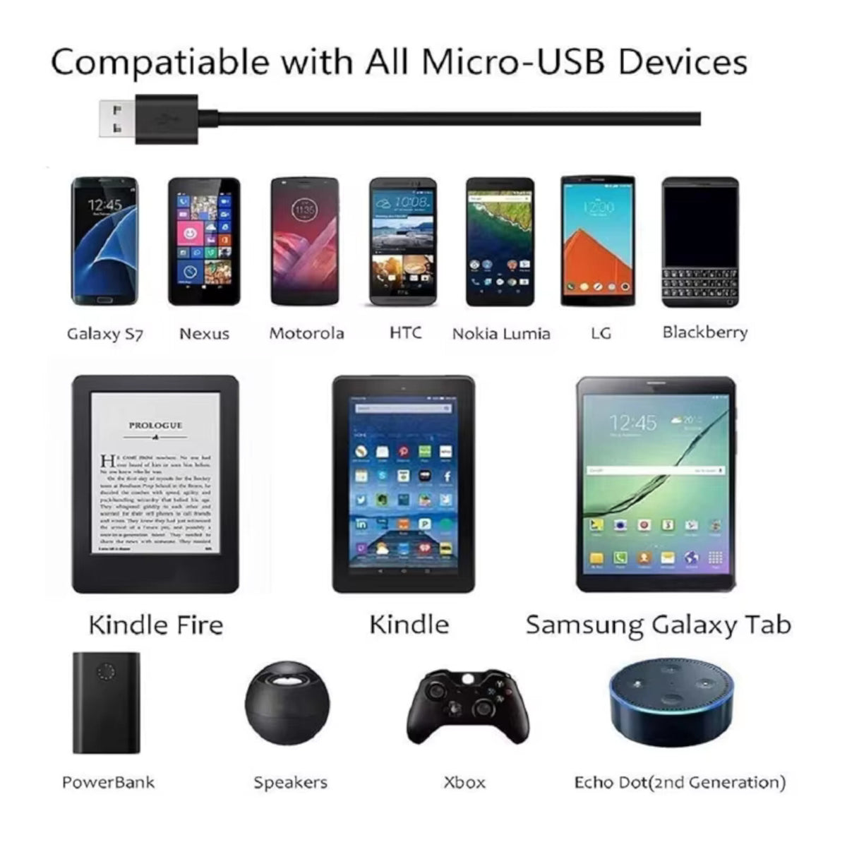 Micro-USB Ladekabel Daten Kabel 0,8 m Smartphone Galaxy Handy Tablet Soundbox - 3KShop.de