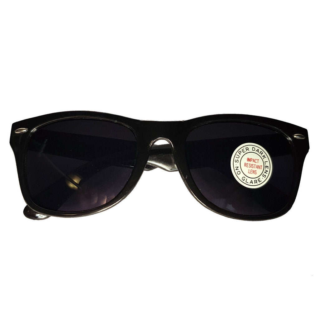 Schwarze Wayfarer-Sonnenbrille mit extra dunklen Gläsern