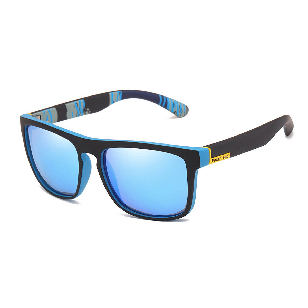 Schwarz-blaue polarisierte Sonnenbrille mit Spiegelgläsern
