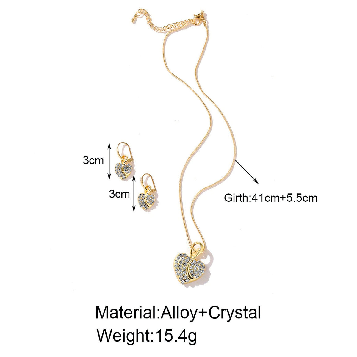 Goldfarbenes Herz-Schmuckset mit Kette und Ohrringen