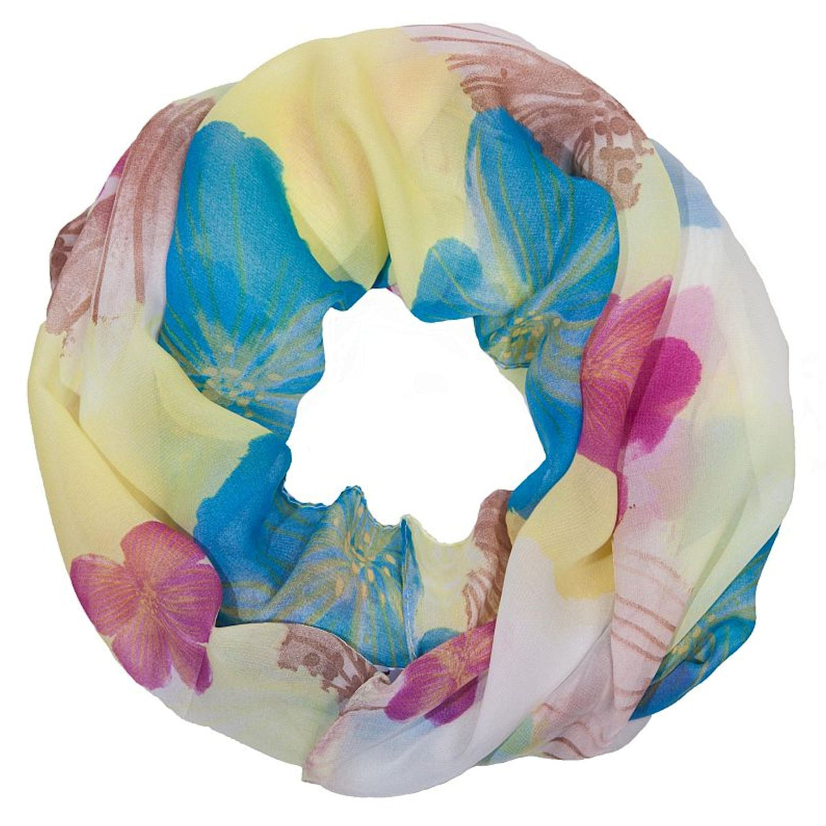 Wunderschoener Loop Schal Bunt Blumen gelb rot blau, tolle Farbtöne von ManuMar - 3KShop.de