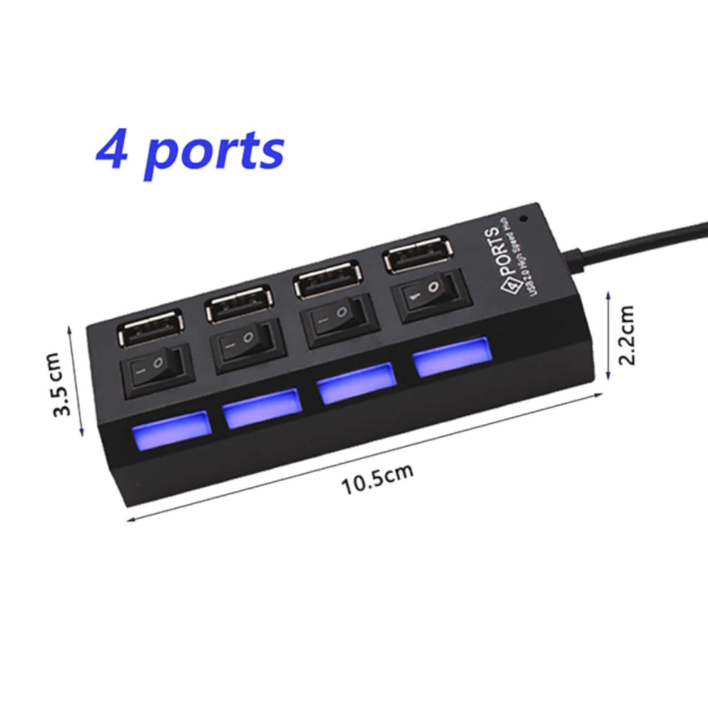 3K USB Hub 4 Port mit Einzelnen LED EIN - Ausschalter Extender für PC Laptop - 3KShop.de