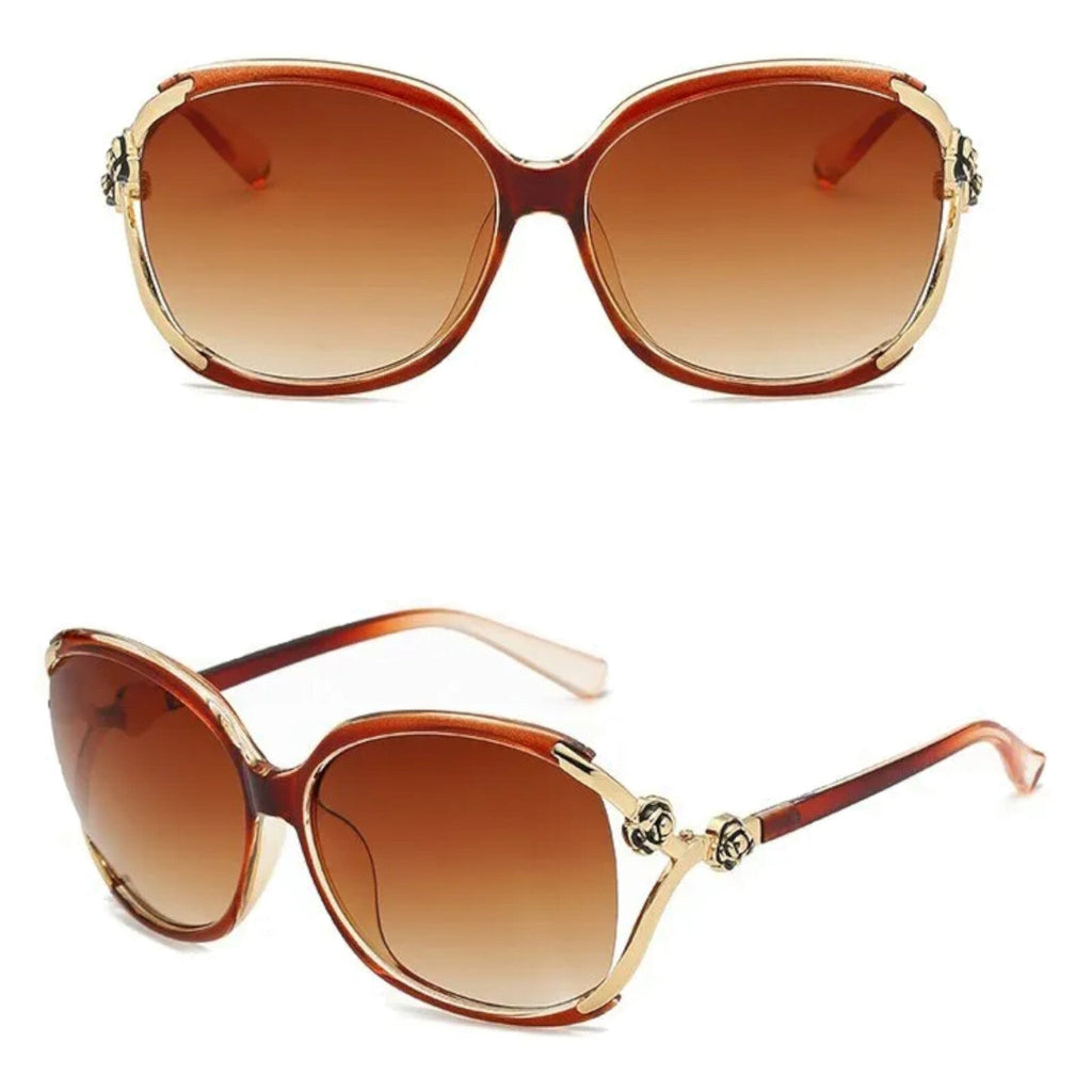 Braun-goldene Designer-Sonnenbrille mit Blumen