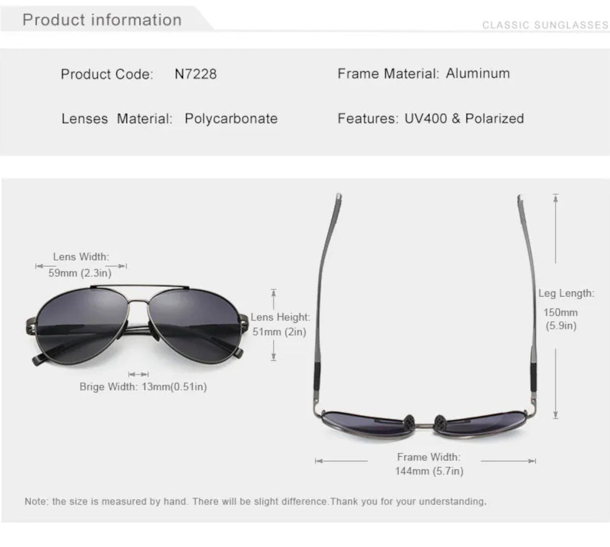 Kingseven N7228 polarisierte Piloten-Sonnenbrille