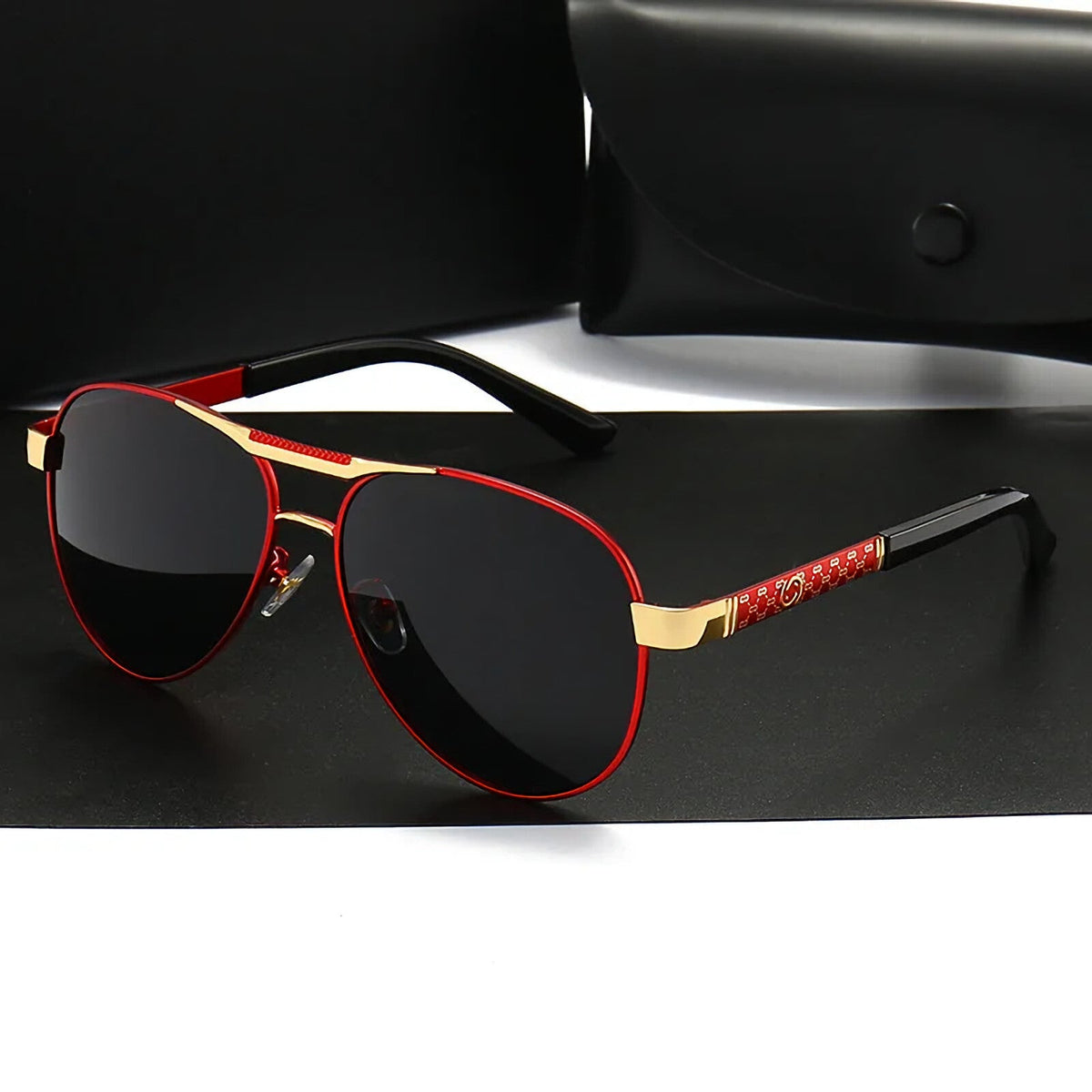 Schwarz-rot-goldene Piloten-Sonnenbrille
