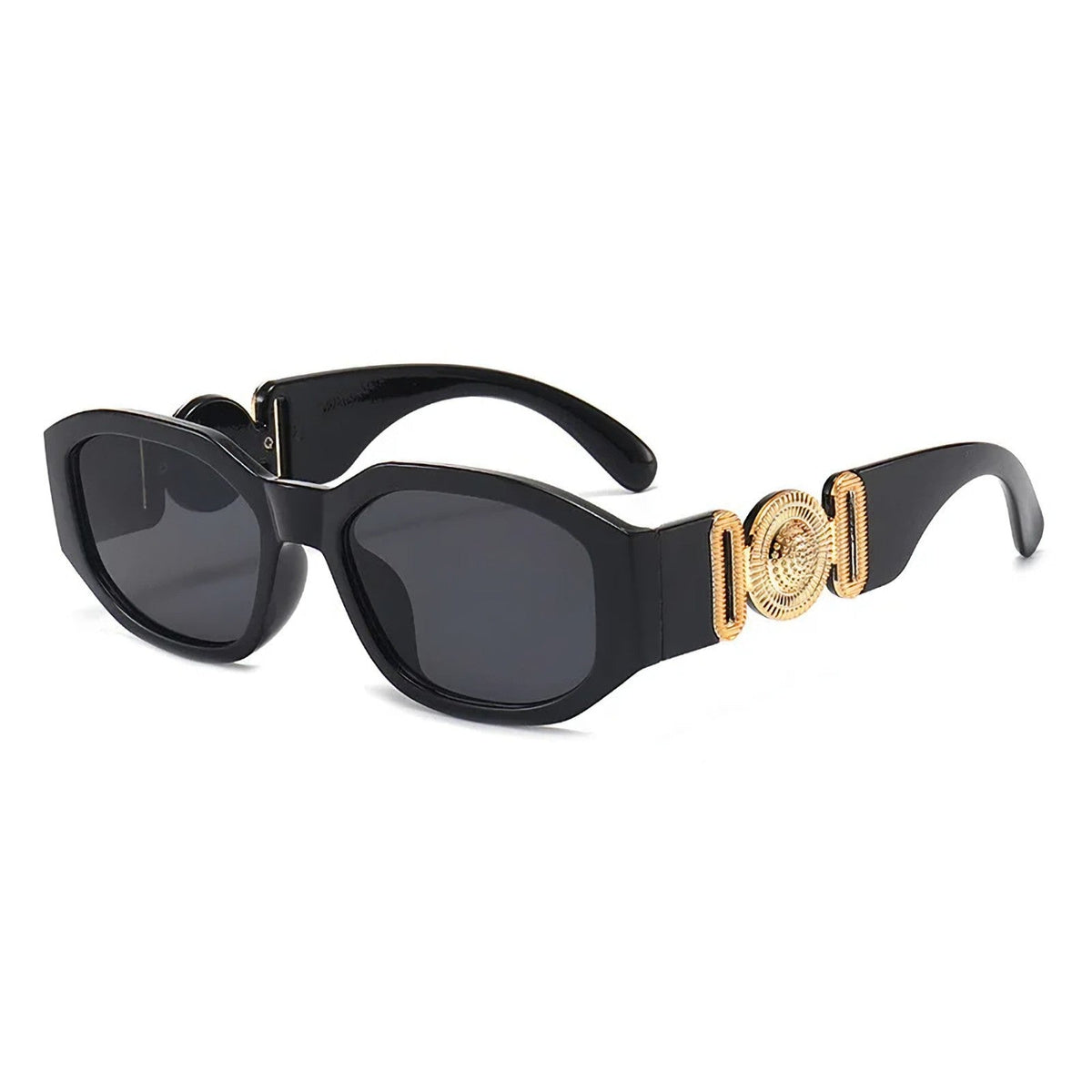Schwarze Vintage Sonnenbrille mit goldenen Applikationen