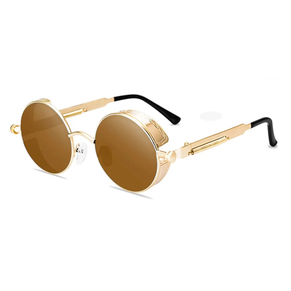Runde gold-schwarze Steampunk-Sonnenbrille