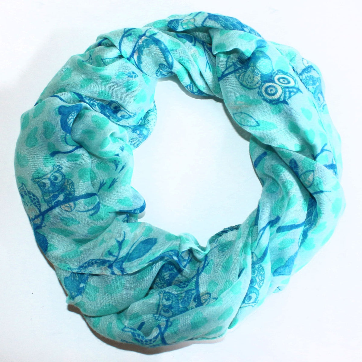 Wunderschoener Loop Schal Bunt Eule blau grün, tolle Farbtöne von ManuMar - 3KShop.de