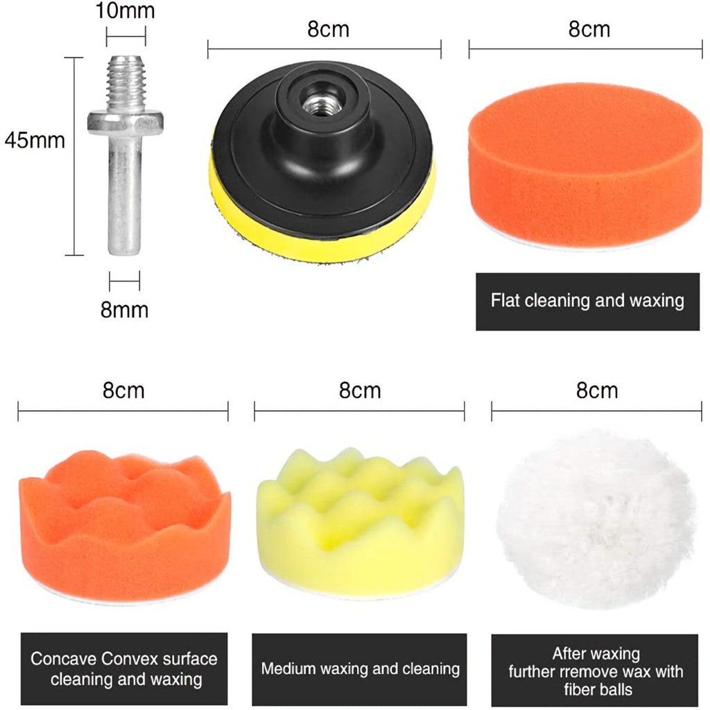 Polierteller Polier Set Polierpads Klett Schwamm Polierscheibe 11 teilig 80mm - 3KShop.de