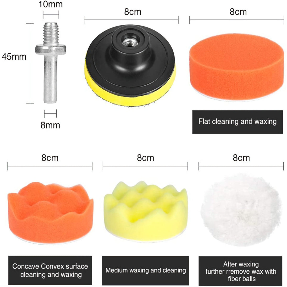 Polierteller Polier Set Polierpads Klett Schwamm Polierscheibe 11 teilig 80mm - 3KShop.de
