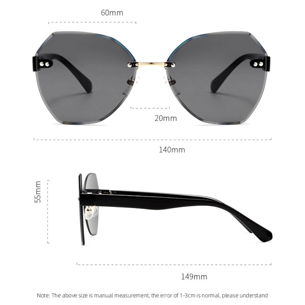 Ovale rahmenlose Designer-Sonnenbrille Schwarz-Grau