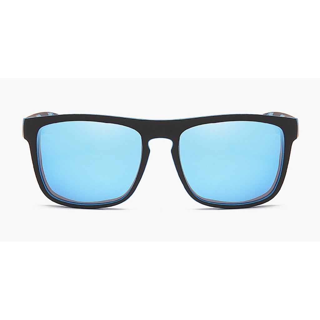 Schwarz-blaue polarisierte Sonnenbrille verspiegelt