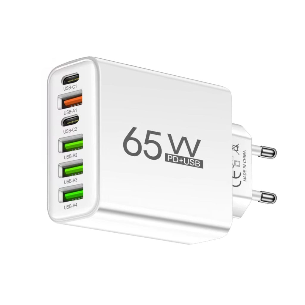 65-W-Schnellladegerät mit 6 USB-A- und USB-C-Ports