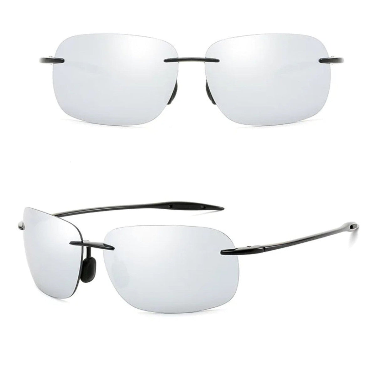 Rahmenlose Matrix-Sportbrille mit silber verspiegelten Gläsern