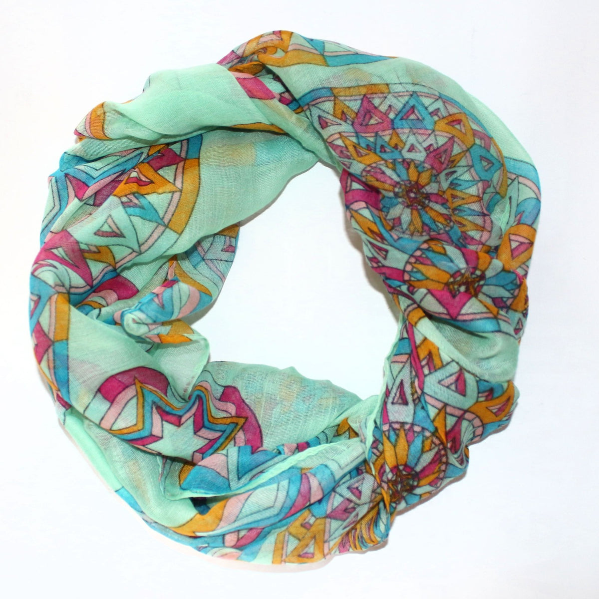 Wunderschoener Loop Schal Bunt Sterne grün, tolle Farbtöne von ManuMar - 3KShop.de