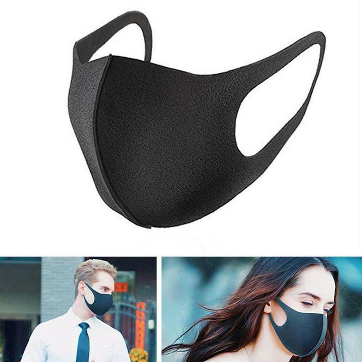 1 - 10 x Mundschutz Behelf Mund Nasen Atem Schutz Maske Waschbar Schwarz - 3KShop.de