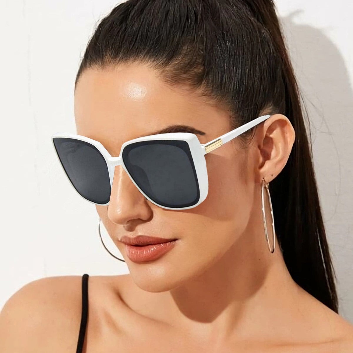 Oversized Cat-Eye-Sonnenbrille Weiß-Gold