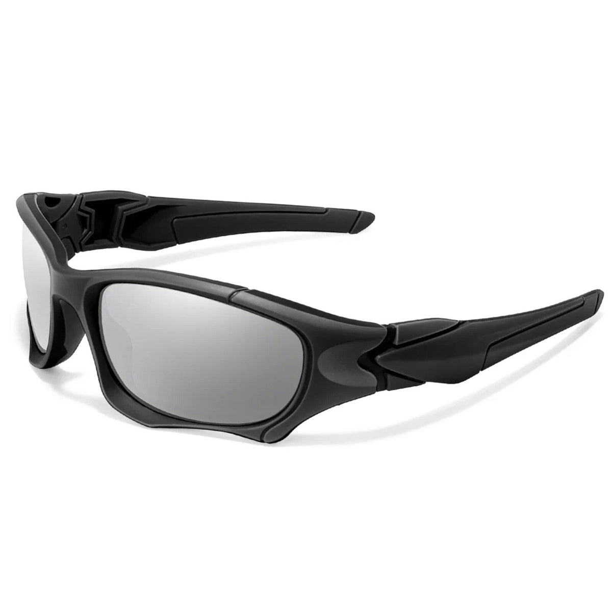 Schwarz-silberne Sport-Sonnenbrille aus Polycarbonat