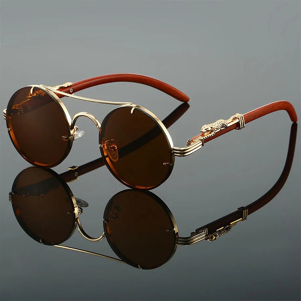 Goldene Vintage Designer-Sonnenbrille im Leoparden-Look