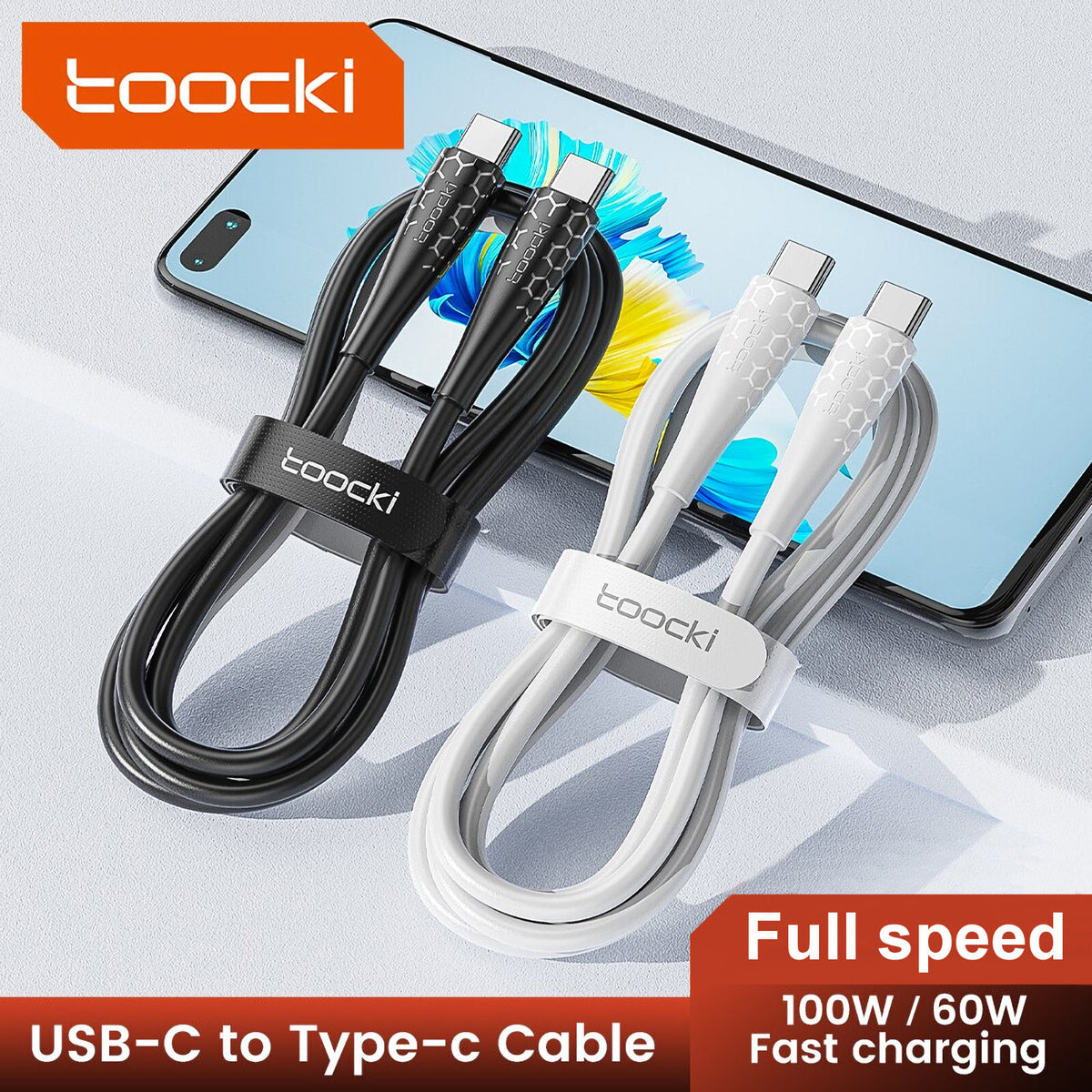 60 Watt Turbo Schnell Ladekabel USB Typ C Datenkabel Handy Silikon Nylon Toocki - 3KShop.de