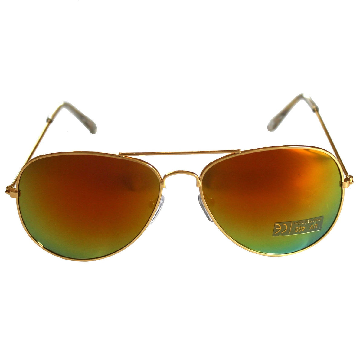 Goldene Piloten-Sonnenbrille mit orangefarbenen Spiegelgläsern