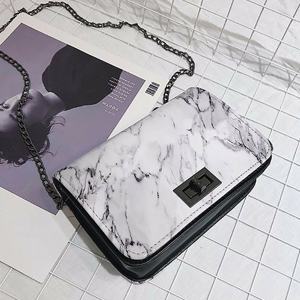 Damen Handtasche Umhängetasche Tasche Kunstleder Marmoriert Drehverschluss Kette - 3KShop.de