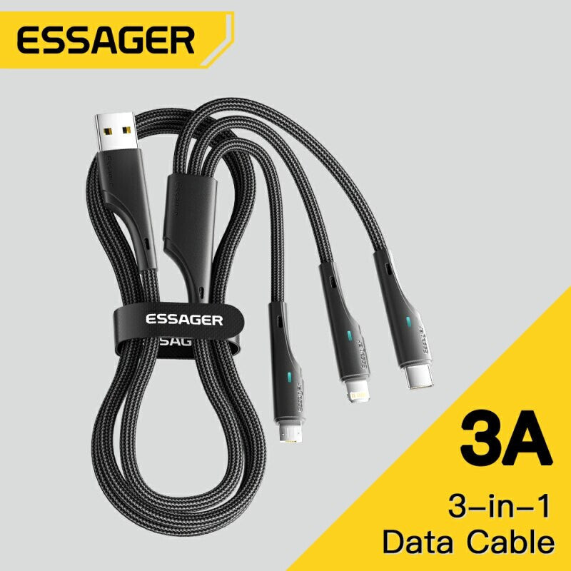 1,2m 3A USB Typ C Kabel Multi Micro Schnell Ladekabel iPhone Samsung Essager - 3KShop.de