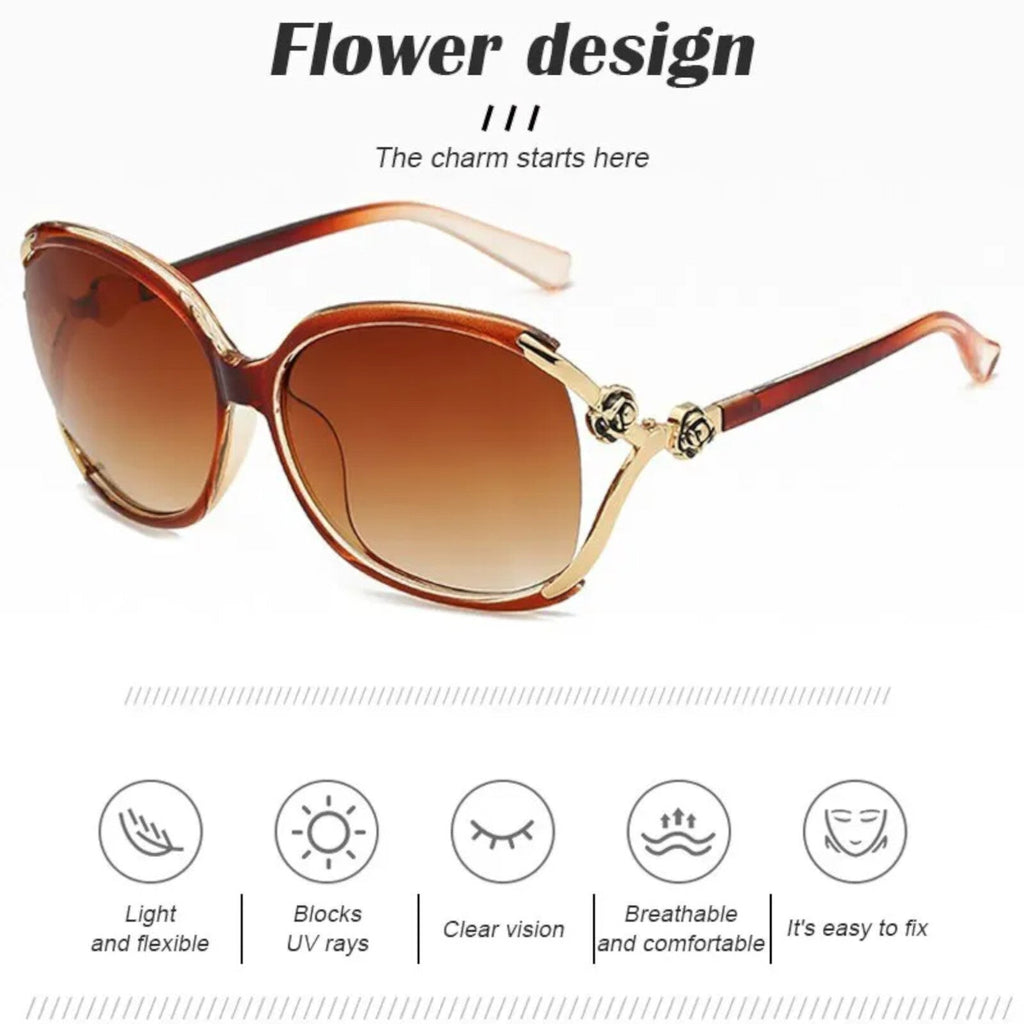 Braun-goldene Designer-Sonnenbrille mit Blumen
