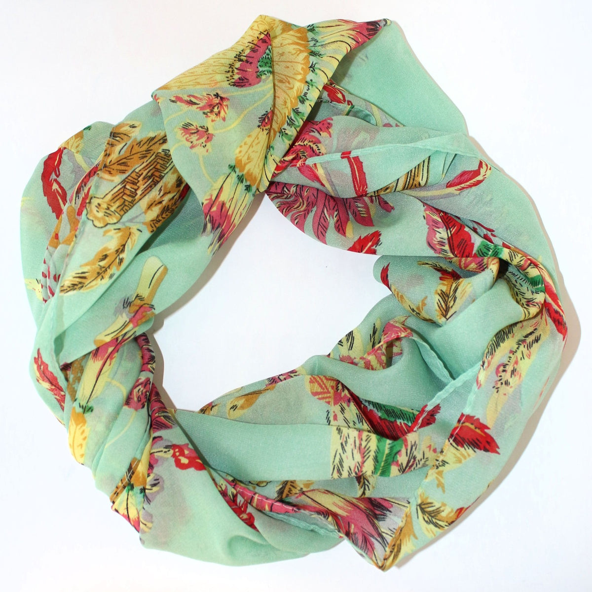 Wunderschoener Loop Schal Bunt Federn Grün, tolle Farbtöne von ManuMar - 3KShop.de