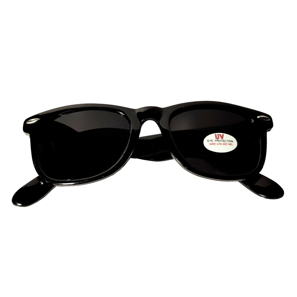 Schwarze Wayfarer-Sonnenbrille mit extra dunklen Gläsern
