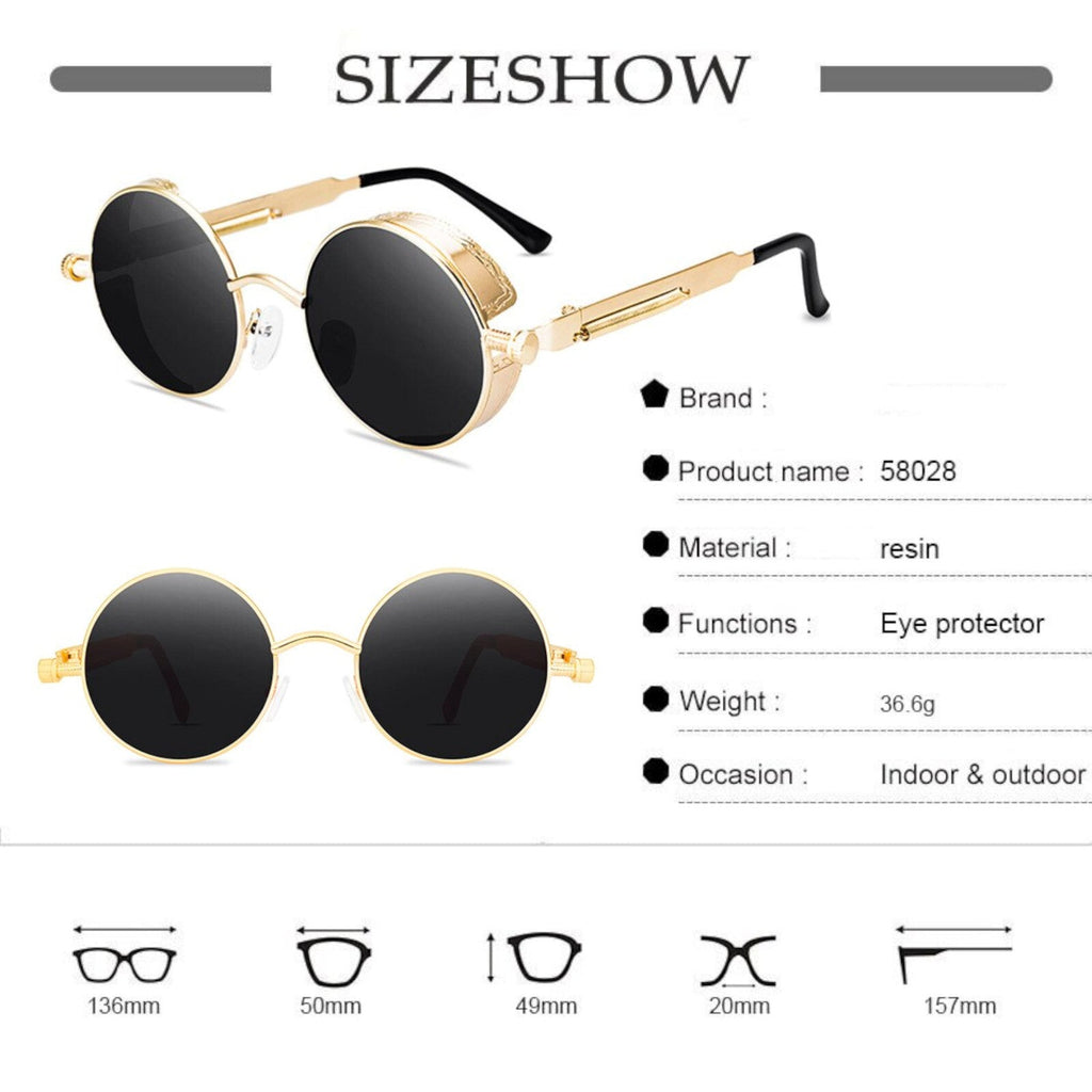 Runde gold-schwarze Steampunk-Sonnenbrille