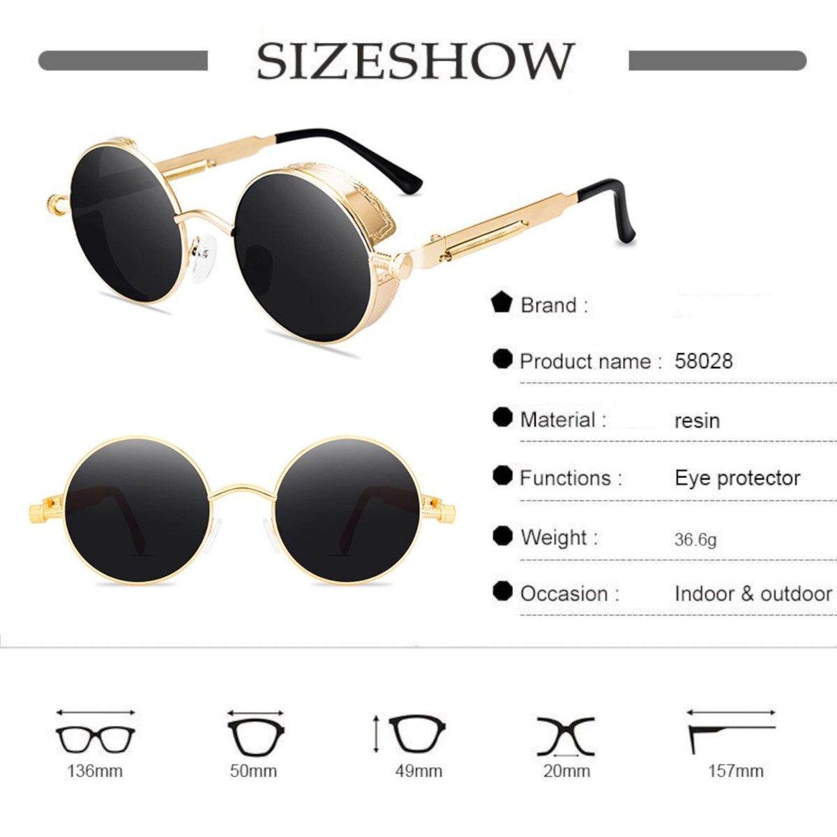 Runde gold-schwarze Steampunk-Sonnenbrille