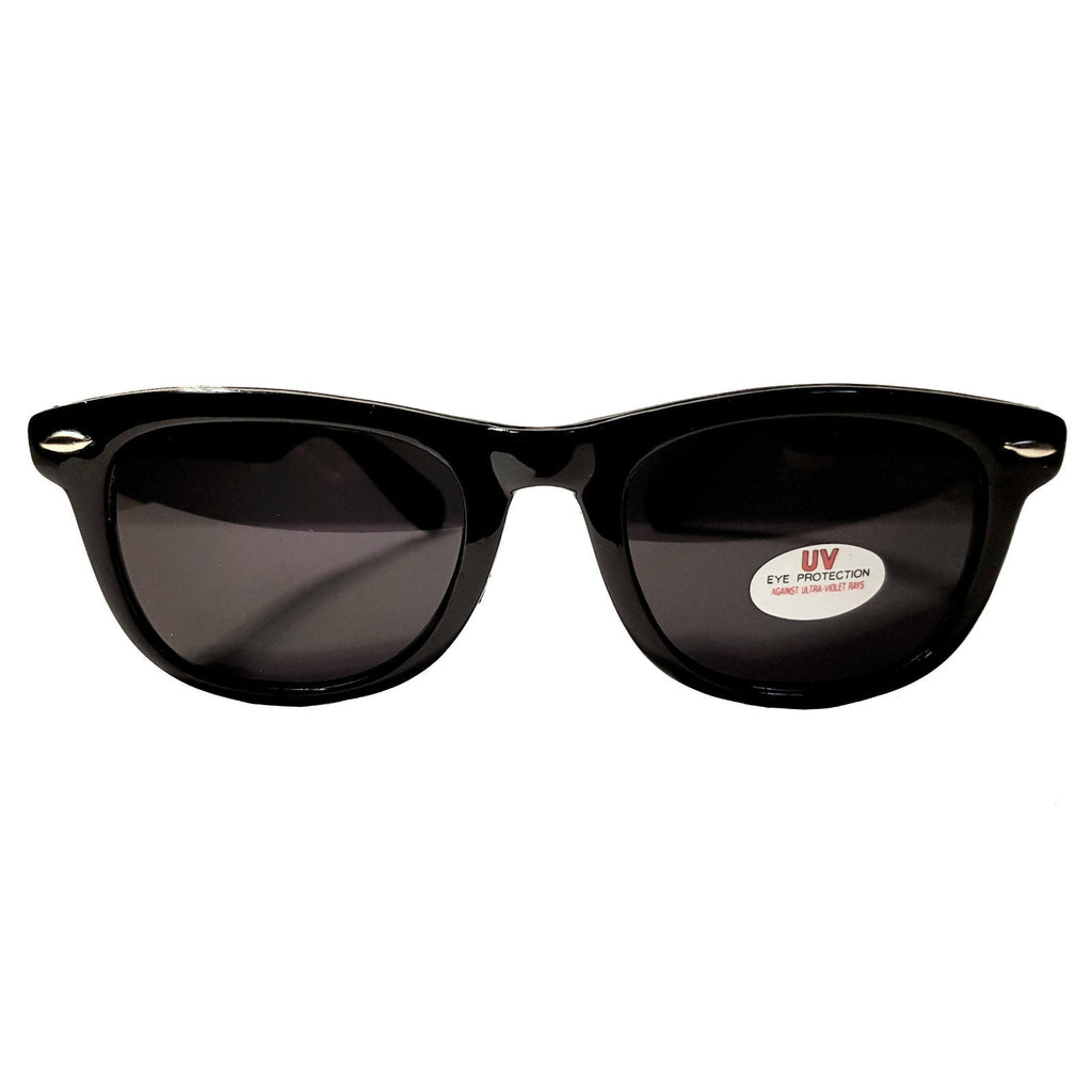 Schwarze Wayfarer-Sonnenbrille mit extra dunklen Gläsern