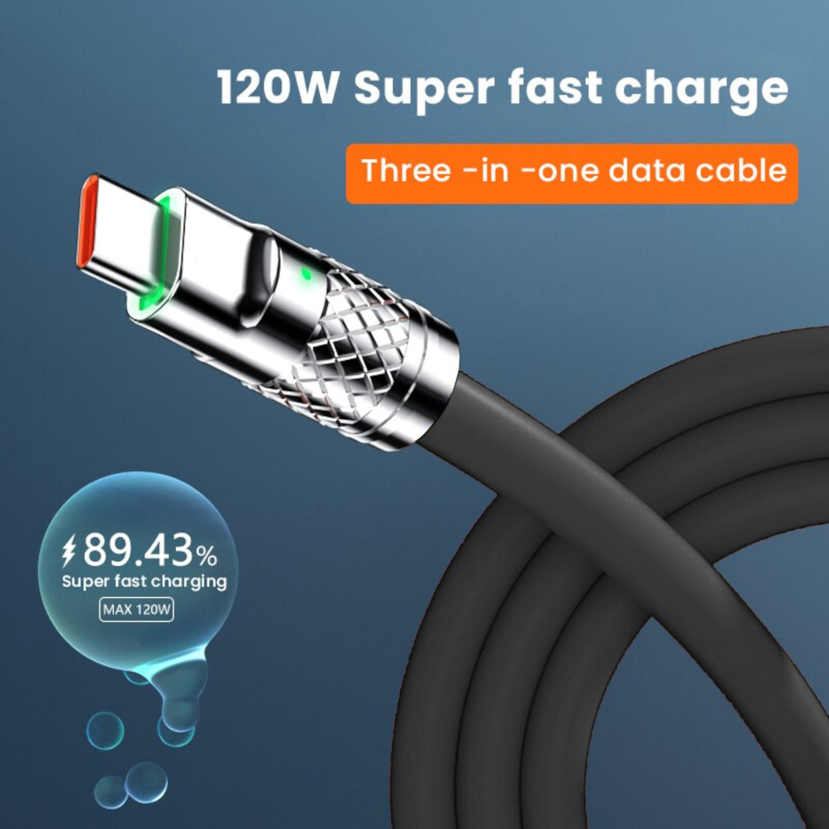 1,2m 3in1 USB Typ C, Micro USB, 6Pin Kabel Multi Micro Schnell Ladekabel schwarz - 3KShop.de