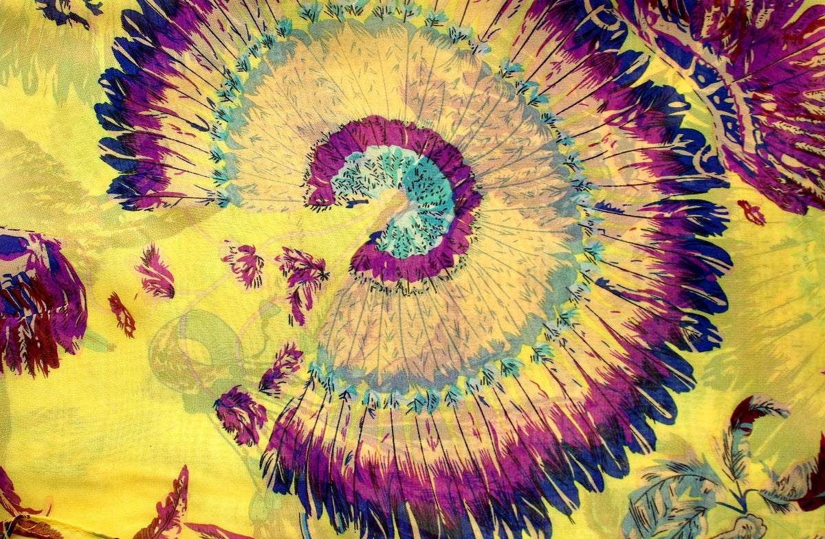 Wunderschoener Loop Schal Bunt Federn Gelb, tolle Farbtöne von ManuMar - 3KShop.de
