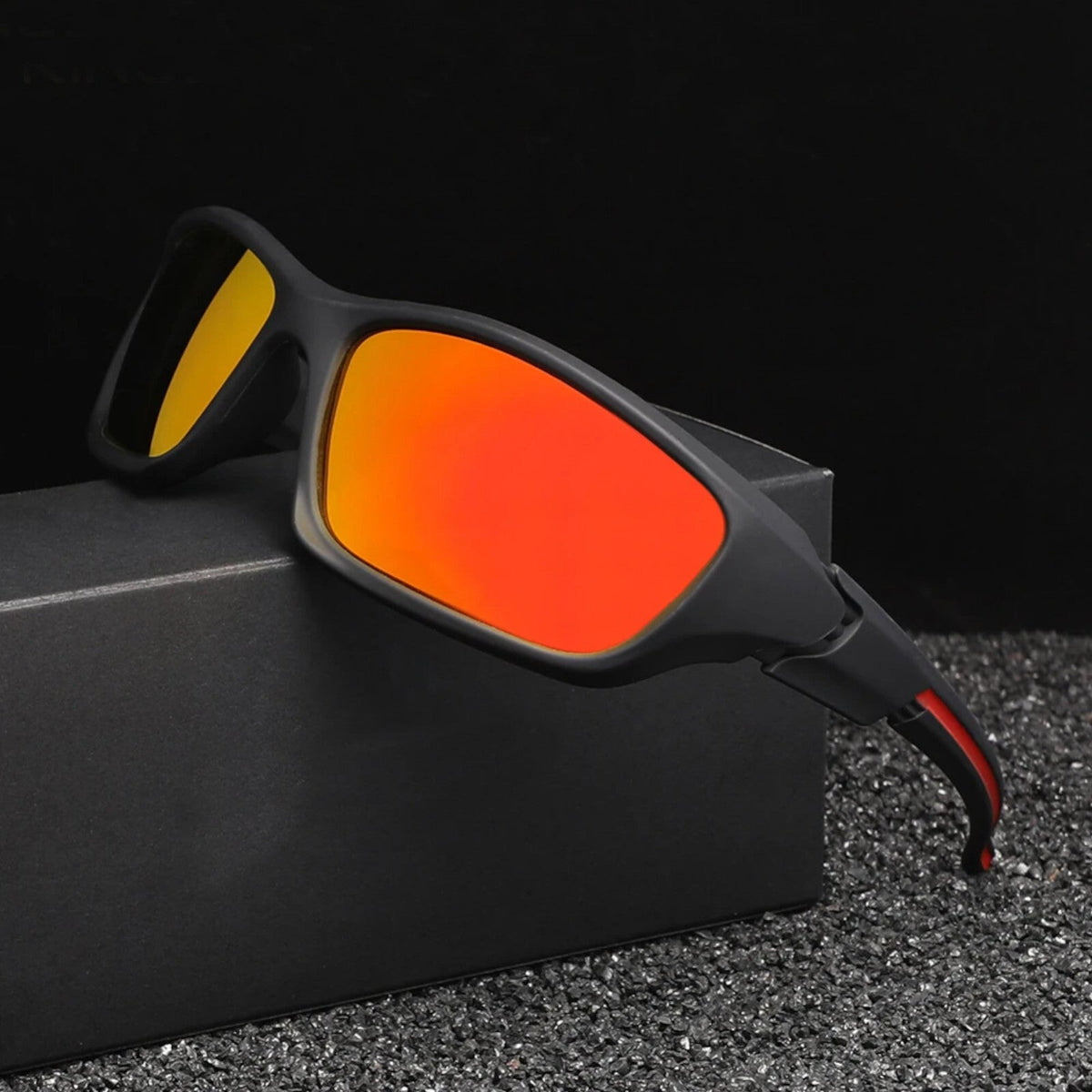 Schwarz-rot-orange Biker-Sonnenbrille aus TR90