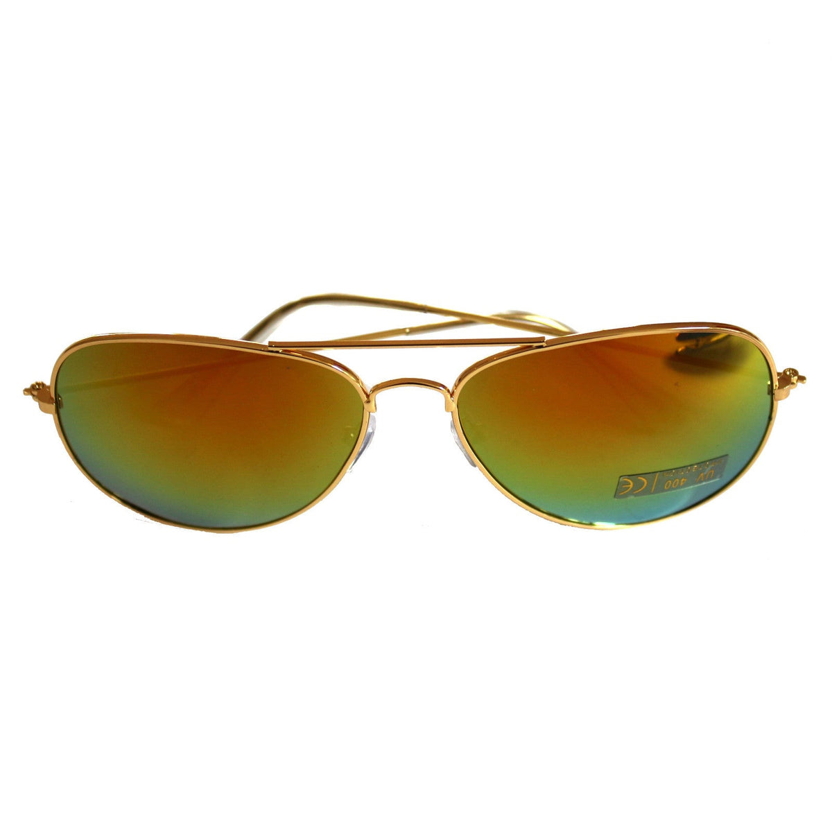 Goldene Piloten-Sonnenbrille mit orangefarbenen Spiegelgläsern