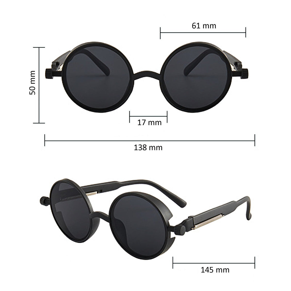 Runde schwarze Steampunk-Sonnenbrille aus Kunststoff