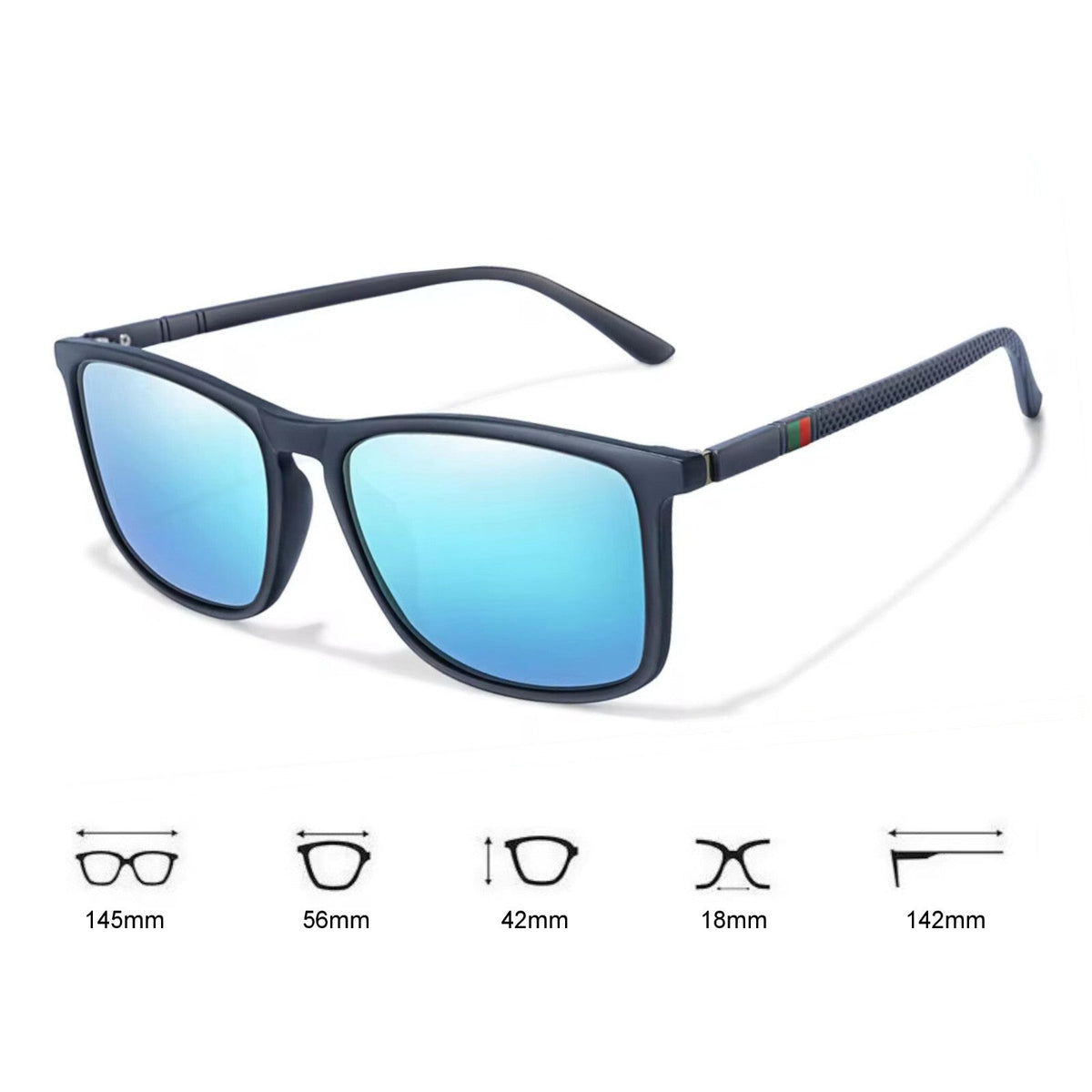Mattblaue polarisierte Sonnenbrille mit dunklen Gläsern