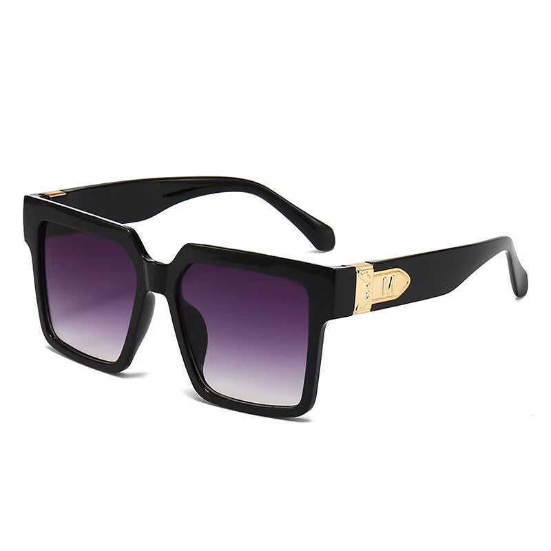 Schwarz-goldene Oversized Designer-Sonnenbrille mit Verlaufsgläsern