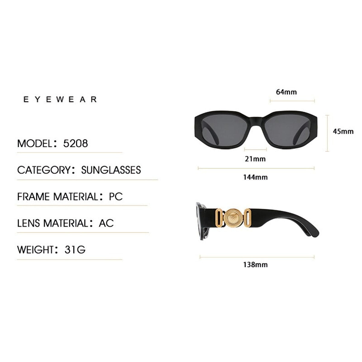 Schwarze Vintage Sonnenbrille mit goldenen Applikationen